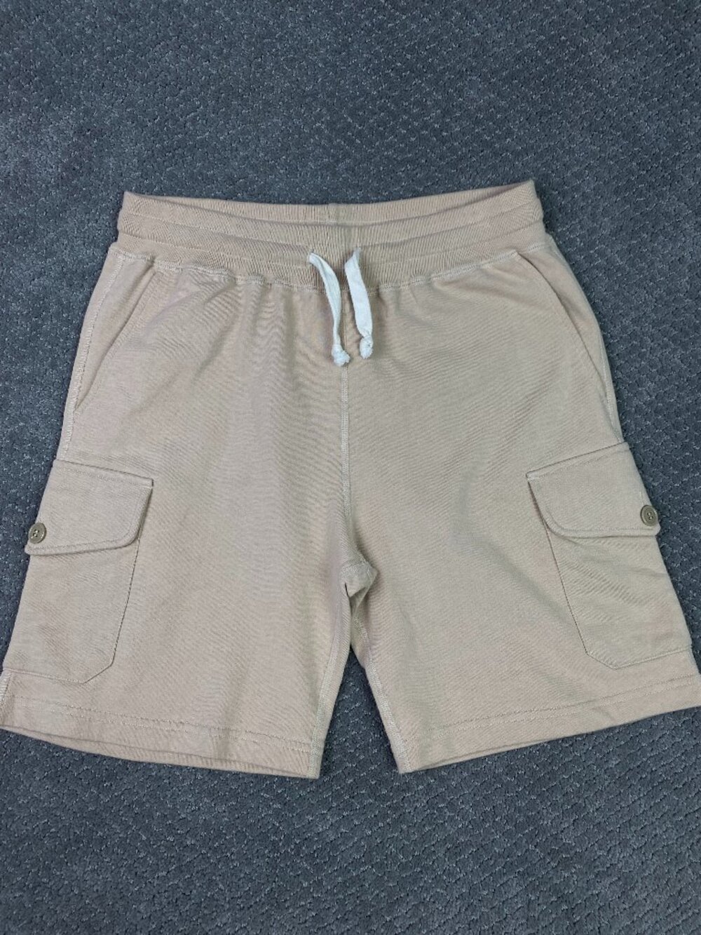 Todd Snyder Cargo Sweat Shorts Mens Medium Khaki Tan Drawstring Lounge Wear NWOT